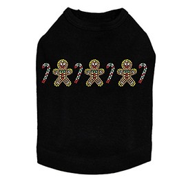 Ginger Bread Men & Candy Canes - Bling Rhinestone Christmas Dog Shirt, XL Black