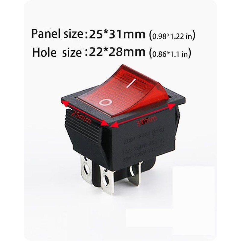 Ghsretore 2pcs Red Light 4 Pin DPST ON/Off Snap in