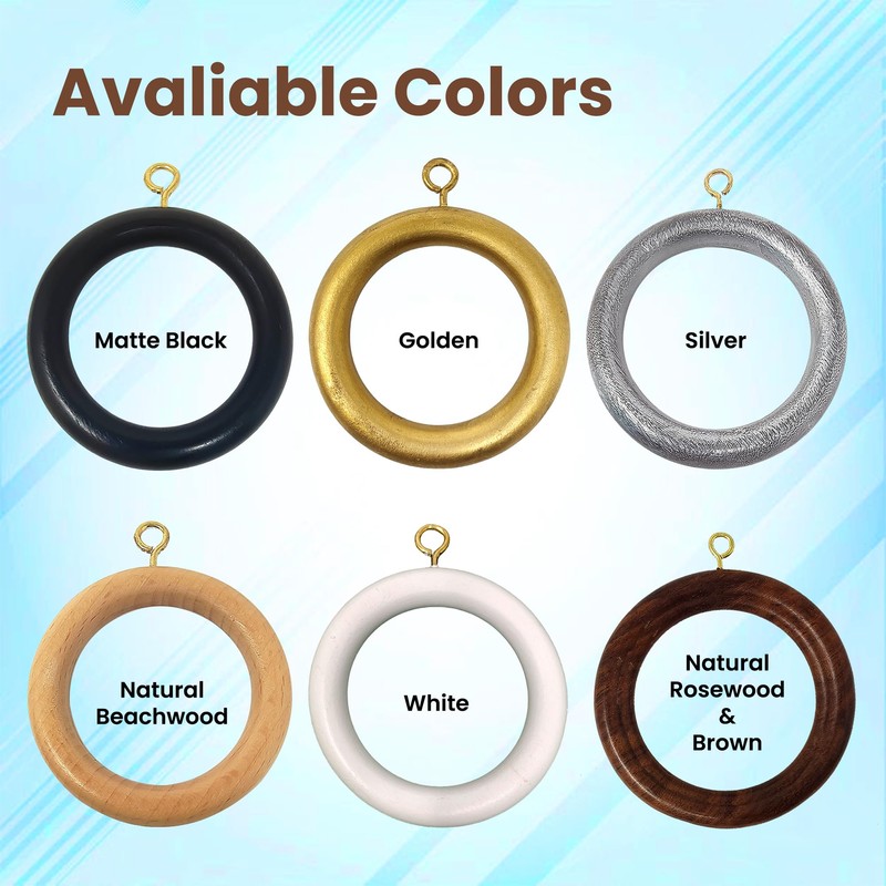 Premium 12 Pcs Wooden Curtain Drapery Rings, Silver for 1