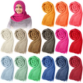 Janmercy 15 Pieces Hijab Scarfs for Women All Seasons Muslim Head Scarf Long Stylish Soft Wrap Shawl, 15 Color(Vibrant Color)
