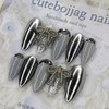 Metallic Silver Handmade Nail Tips - Oval S / 메탈릭