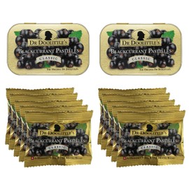 Dr. Doolittle’s Classic Soft Fruit Pastilles for Voice and Throat, Blackcurrant Flavor, Multipack of 2.12 Ounce Tin, 2 Pack and .33 Ounce Travel Size Bag, 10 Pack