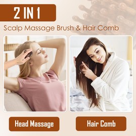 2 Stück Kopfmassage Bürste aus Holz, 2 in1 Kopfhaut Massagebürste und Haarkämm, Kopfhaut Kamm zum Ausbaggern der Meridiane, Scheiben Massagebürste mit Griff, Sandelholz Massage Kamm für Scalp