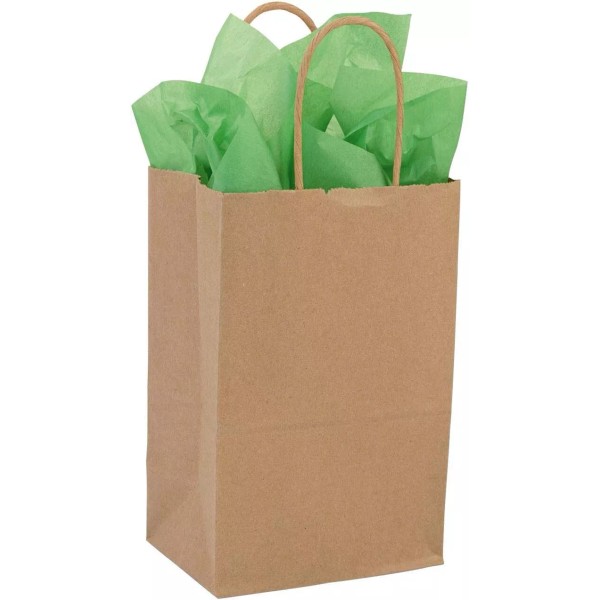 Kraft Paper Shopping 250 Bags Handles 5 ¼” x 3