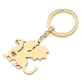 YAYAKO Cute Dragon Keychain Stainless Steel Car Key Chain Rings Fantasy Dinosaur Gifts for Women Girls Novelty Decor (Gold B)