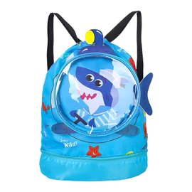 Swimming Backpack Kids Waterproof Drawstring Beach Bag Cartoon Animals Adjustable Shoulder Straps for Girls with Shoe Holder