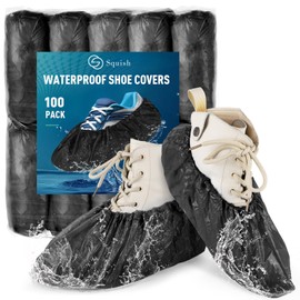 squish Shoe Covers Disposable Non-Slip, 100 Pack 6g Thick Booties Cover, Waterproof Slip Resistant Disposable Shoe Covers Durable Protector Covers for Indoors and Outdoors Fit Up to 13 Size (Black)