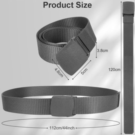 flintronic Men's Work Belt Nylon Canvas Belt, Tactical Belt, Adjustable Nylon Fabric Belt with Quick Release / No Metal Buckle, Quick Pass Through Airport Security, C-Black + Grey-A