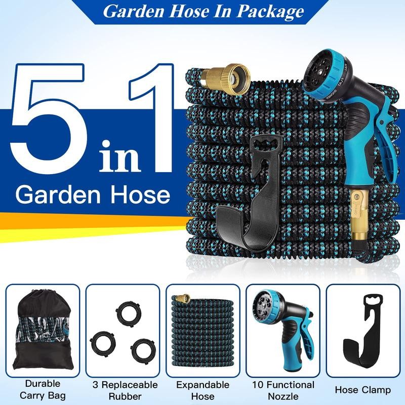 50FT/100FT Expandable Garden Water Hose with 10 Function Nozzle:_BLUE B_100FT