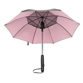 Sun Umbrella with Fan Mister 190T Vinyl Fiberglass UV Proof Long Handle Electric Sun Umbrella for Summer Cooling Beach Sports Outer Black Inner Pink