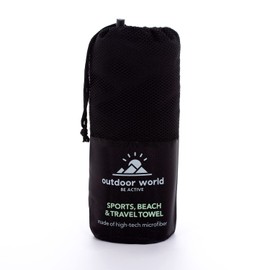 Outdoor World Travel Microfibre Towel Quick Dry, Compact, Ultra Lightweight, High Absorption Bath Towel for Vacation, Swimming, Hiking, Camping, Yoga, Gym, Exercise 50 x 30cm (2 x Black, X-Small)