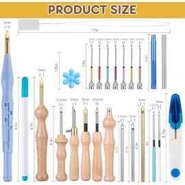 MSDADA 36 Pieces Embroidery Starter Kit Punch Needle Kit Adjustable Punch Needle Tool Wooden Handle Embroidery Pen Punch Needle Set Needle Threader for Embroidery Thread Cross Stitch Beginners