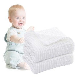 KEQAR Pack of 2 Premium Thin Cotton Baby Drooling Towels, Gauze, Burp Cloths, Nappies, Absorbent Cotton 100% Cotton (25 x 50 cm) (White)