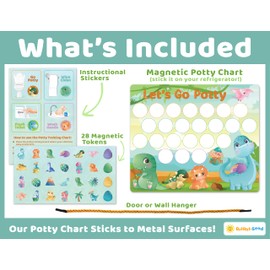 Bright Seed Reusable Magnetic Dinosaurs Potty Training Chart, Potty Training for Boys, Potty Training Sticker Chart, Potty Training Rewards for Boys, 12x10 Inches Magnetic Chart with 28 Chips