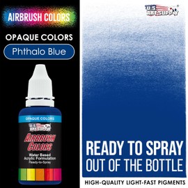 U.S. Art Supply Ready to Spray Opaque Phtalo Blue Acrylic Airbrush Paint - 1oz Bottle, Professional Grade Non-Toxic Water-Based Colors for Vibrant & Permanent Results