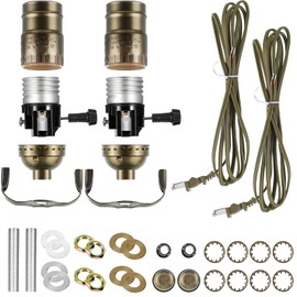 Zonon 2 Packs Floor Lamp Repair Kit, Lamp Parts Rewire with 12 Foot Cord and 3 Way Socket Complete Hardware Set for DIY Tabletop Lighting Fixtures Vintage Design(Bronze)