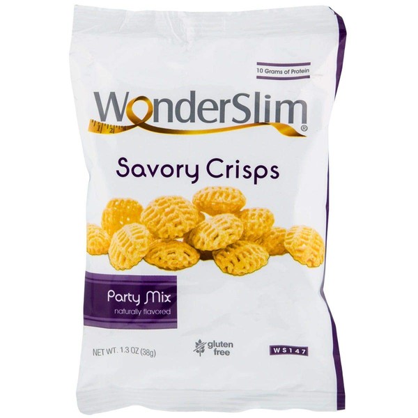 WonderSlim High Protein Savory Crisps - Party Mix (10 Servings) - Low Fat, Gluten Free, Sugar Free, Cholesterol Free