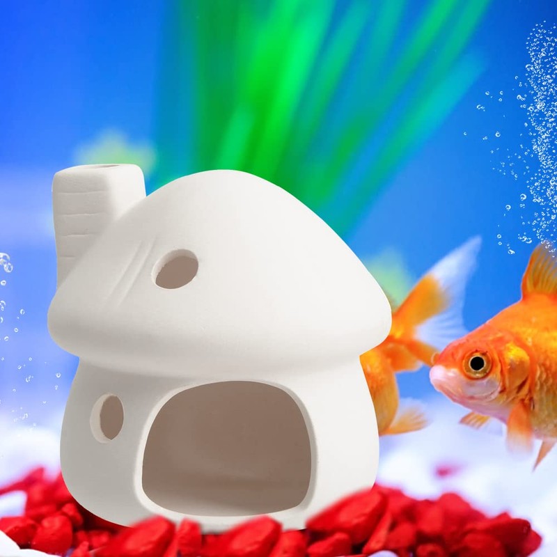 Ceramic Mushroom Aquarium Decor, Betta Fish Cave Hideout for Shrimp,