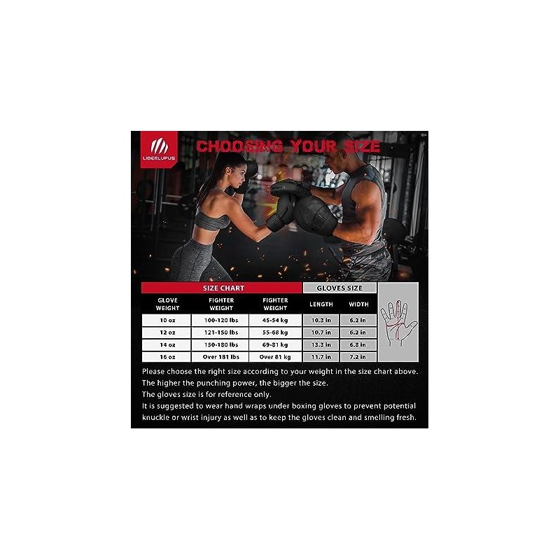 Liberlupus Boxing Gloves for Men & Women (10 12 14