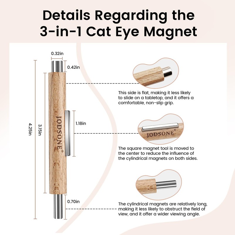 JODSONE 3-in-1 Cat Eye Magnet for Nails, Cylindrical & Square
