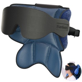 SARISUN Travel Pillows for Airplanes, Neck Airplane Pillow with Eye Mask for Sleeping, 360° Support Headrest, Portable Travel Essentials, Adjustable Airplane Head Strap for Most Seat, Mottled Blue
