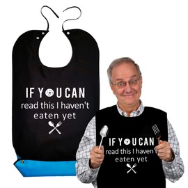 Adult Bibs for Elderly Washable, Snap Button Neck Closure Belt Bibs for Adults with Food Collector Easy Clean Waterproof Adult Bibs for Men Funny