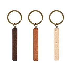 Marjoramy Pack of 3 Blank Rectangle Key Pendants Wooden Unfinished Key Rings for Engraving, Graffiti, Crafts, DIY Gift Decoration (10 cm)