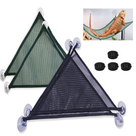 Lucky Interests 4 pcs Reptile Hammock Lounger, Lizard Hammock with Strong Suction Cup Triangle Bearded Dragon Lounger for Iguanas Geckos Lizards Anoles Snakes with 4 Reptile Food Bowl (Green, Black)