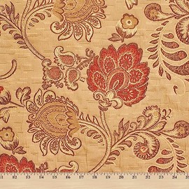 Floral Chenille Upholstery Brocade Jacquard 58/59" Fabric by The Yard (Gold/Red)