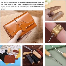 33 PCS Leather Sewing Kit, Leather Sewing Waxed Thread Cord with Leather Craft Hand Tools Kit for DIY Sewing