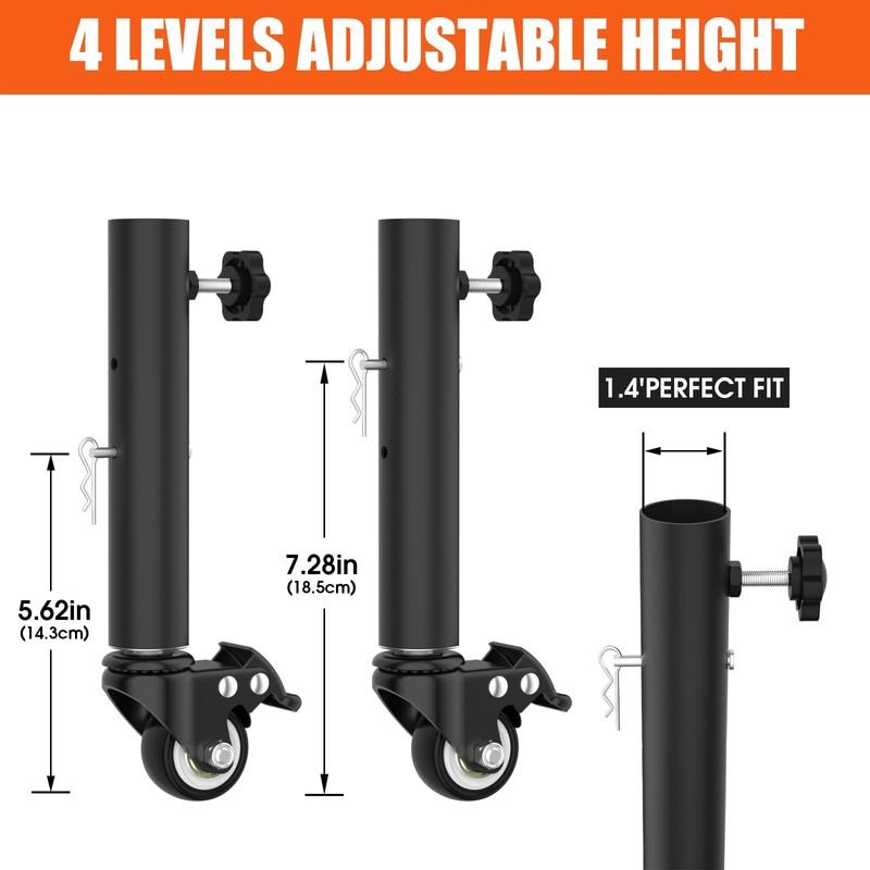 Table Leg Extender with Casters Adjustable 6.3"-7.9" Height 8 Pack