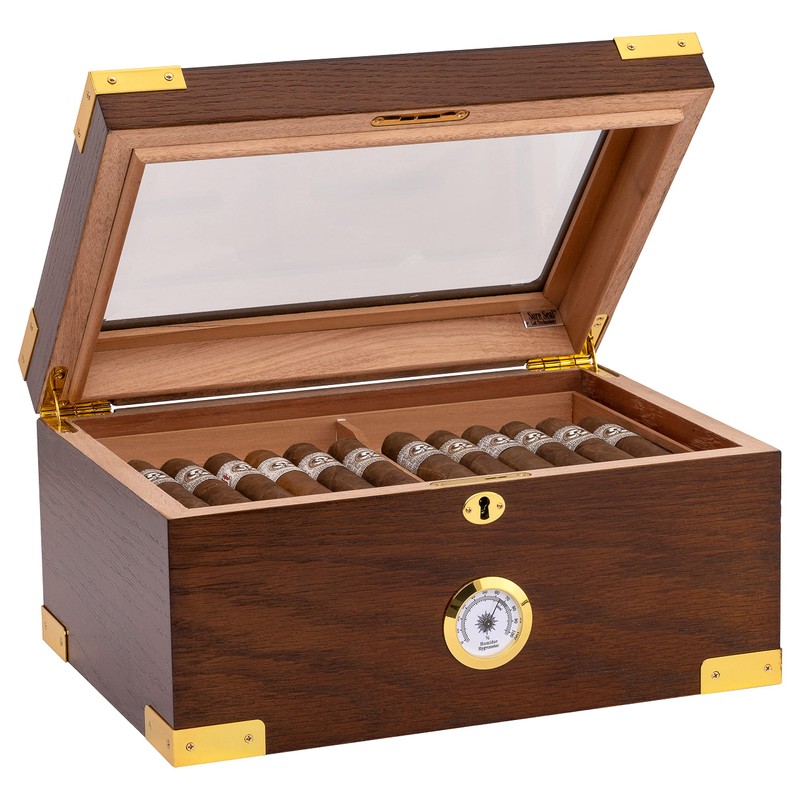Quality Importers The Milano Elegant Cigar Humidor, Tempered Glasstop, Cedar