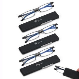 3 Pack Ultra thin Lightweight Folding Reading Glasses Women Men TR90 Blue Light Blocking Anti UV/Eyestrain Foldable Compact Computer Readers Portable Unique Stretchable Slim Flat case Gunmetal +2.0