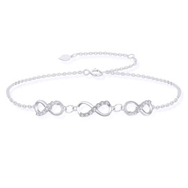 SISGEM 10k White Gold Three Infinity Bracelet for Women, 10 kt Gold Created Moissanite Love Wrist Jewelry Gifts for Wife, Present for Her, 6.2-7.8 Inches