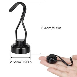 Wukong Silwy Magnetic Hooks, Extra Strong, Pack of 4 Neodymium Magnets with Hooks, 25 mm Large Magnetic Hooks Strong, Black Strong Magnets Hooks for Camping, Warehouses and Kitchens