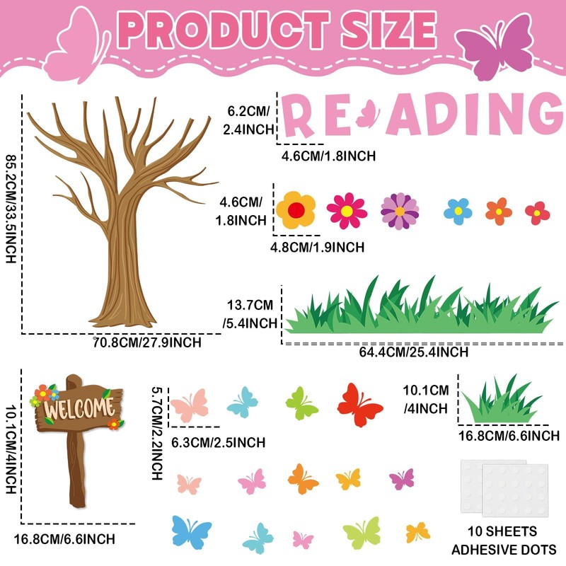 Justforjoyful 148Pcs Tree Classroom Bulletin Board Decor Reading Gives You