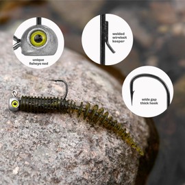 15-Pack Fish Eye Ned Rig Jig Heads with Welded Wire Bait Keeper – 1/16 3/32 1/8 3/16 1/4oz with 2/0 3/0 Hooks, Chartreuse Eyes, Secure Finesse TRD Hookup for Bass Fishing