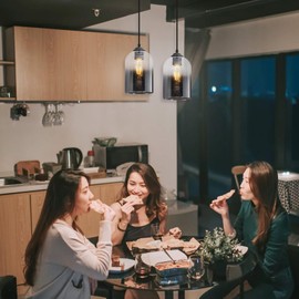 Mateyrie 3 Pack Black Pendant Lights Fixtures, Plug in Hanging Light for Kitchen Island, Glass Pendant Lights Hanging Light Fixture Farmhouse Pendant (Black-3P)