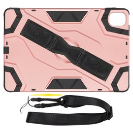 Tablet Case Ultra Thin Heavy Duty Shockproof Tablet Protective Case with Shoulder Strap Hand Strap for Mi Pad 5Rose Gold