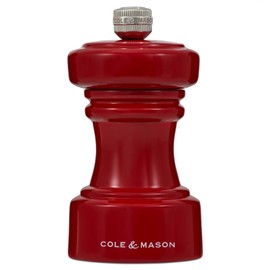 Cole & Mason Hoxton Mill - Table Salt Grinder - Refillable Sea Salt Grinder - Kitchen & Home Accessory - Salt Mill with Ceramic Mechanism - 4'', Red Gloss