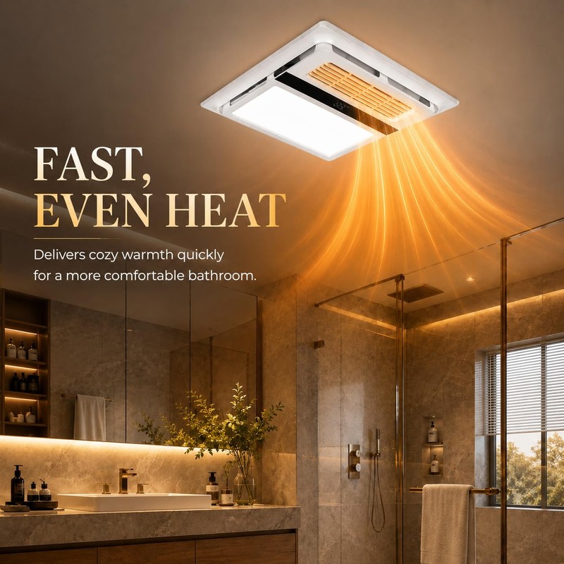 Bathroom Exhaust Fan with 1800W Heater and Light, 140 CFM