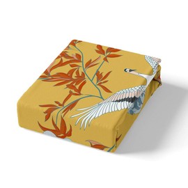 Erosebridal Red-Crowned Crane Bedding Set Queen Size Japanese Ukiyo-E Duvet Cover Vintage Floral Comforter Cover Red Leaves Branch Asian Culture Bedspread Cover for Room Dorm Decor, Yellow