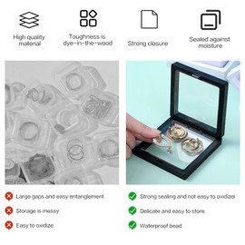 XiXiRan 3D Floating Display, 6 Display Box Jewellery, Coin Frame, Floating Frame, Transparent Stand, Coin Box for Copies, Jewellery, Necklace, Earring, Rings, Medallions, Stones (Black, White)