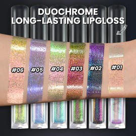 JUR MORNIER Chameleon Lip Gloss Magic Color Changing Moisturizing Lip Oil Multichrome Sparkly Metallic Color Intense with Highly Pigment Liquid Lipstick (05, 3.5ml)