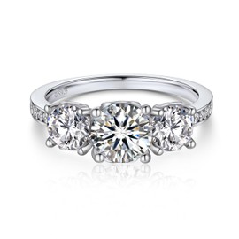 MomentWish 3 Stone Moissanite Engagement Rings for Women, 2.07Carat Anniversary Wedding Ring S925 Sterling Silver Ring, Simulated Diamond Eternity Ring for Her-Size6.5