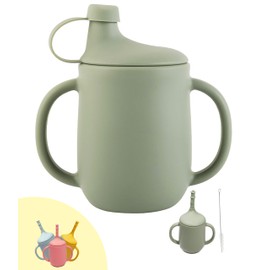 Green Sustainable silicone sippy cup for baby | 6months+ | safe | 8oz | spill resistant lid