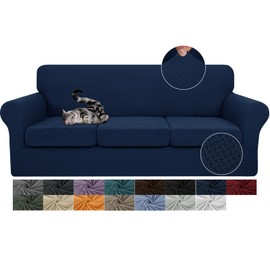 JIVINER 4 Pieces Couch Covers for 3 Cushion Couch Stretch Sofa Slipcover with 3 Seat Cushion Covers Thick Fitted Couch Cover for Pet Dogs Furniture Protector (Sofa, Navy Blue)