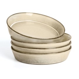 HaWare Pasta Bowls Set of 4, 34oz Salad Bowl Set for Home Kitchen, Stackable Large Wide Ceramic Bowls Plates for Serving Dinner, Microwave & Dishwasher Safe, Reactive Khaki
