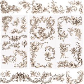 WANDIC 3 Sheets Rub on Transfer Stickers, Vintage Flower Border Furniture Transfer Stickers for DIY Scrapbook Photo Album Cabinet,15 * 30cm