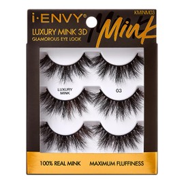 i-ENVY False Lashes, Mink 3D Lashes Value Pack Real Mink Maximum Fluffy Wispy Luxury Glamorous Natural Look Reusable Eyelashes (03)
